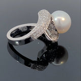 Stefan Hafner White Gold Bypass Pearl and Diamond Cocktail Ring