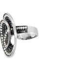 STEPHAN HAFNER Spiral Black & White Diamonds Cocktail Ring in White 18K Gold