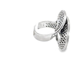 STEPHAN HAFNER Spiral Black & White Diamonds Cocktail Ring in White 18K Gold