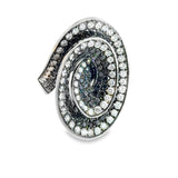 STEPHAN HAFNER Spiral Black & White Diamonds Cocktail Ring in White 18K Gold