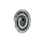 STEPHAN HAFNER Spiral Black & White Diamonds Cocktail Ring in White 18K Gold