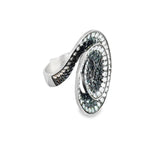 STEPHAN HAFNER Spiral Black & White Diamonds Cocktail Ring in White 18K Gold