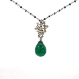 Colombian Emirald drop with champagne fancy cooler diamonds and black diamonds Gold 18k chain