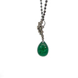 Colombian Emirald drop with champagne fancy cooler diamonds and black diamonds Gold 18k chain