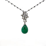 Colombian Emirald drop with champagne fancy cooler diamonds and black diamonds Gold 18k chain