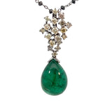 Colombian Emirald drop with champagne fancy cooler diamonds and black diamonds Gold 18k chain