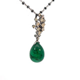 Colombian Emirald drop with champagne fancy cooler diamonds and black diamonds Gold 18k chain