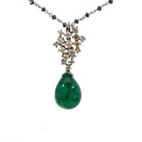 Colombian Emirald drop with champagne fancy cooler diamonds and black diamonds Gold 18k chain