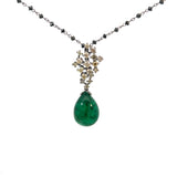 Colombian Emirald drop with champagne fancy cooler diamonds and black diamonds Gold 18k chain