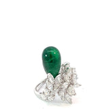 Emerald Drop Cocktail Ring in White 18K Gold with Diamonds