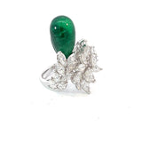 Emerald Drop Cocktail Ring in White 18K Gold with Diamonds