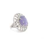 Lavender Purple Star Sapphire Cabochon 17,15ct Cocktail Ring in White Gold