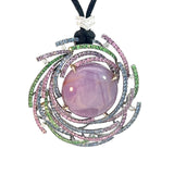 Dark purple star Sapphire Pendant with Multi-Color Gemstone Swirl