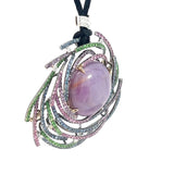 Dark purple star Sapphire Pendant with Multi-Color Gemstone Swirl