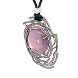 Dark purple star Sapphire Pendant with Multi-Color Gemstone Swirl