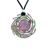 Dark purple star Sapphire Pendant with Multi-Color Gemstone Swirl