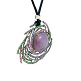 Dark purple star Sapphire Pendant with Multi-Color Gemstone Swirl