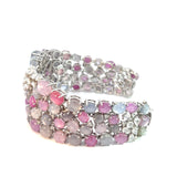 Multi-Color Cabochon Star Sapphire Bracelet in White Gold with rose cut diamonds