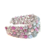 Multi-Color Cabochon Star Sapphire Bracelet in White Gold with rose cut diamonds