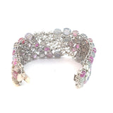Multi-Color Cabochon Star Sapphire Bracelet in White Gold with rose cut diamonds
