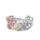 Multi-Color Cabochon Star Sapphire Bracelet in White Gold with rose cut diamonds