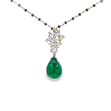 Colombian Emirald drop with champagne fancy cooler diamonds and black diamonds Gold 18k chain