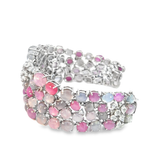 Multi-Color Cabochon Star Sapphire Bracelet in White Gold with rose cut diamonds