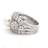 Stefan Hafner Pearl and Diamonds 2,52 ct Pavé Accent White Gold 18K Cocktail Ring
