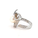 Hafner White 18K Gold Pearl & Diamonds 0,59 ct Cocktail Ring with Swirling Accents