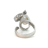 Hafner White 18K Gold Pearl & Diamonds 0,59 ct Cocktail Ring with Swirling Accents