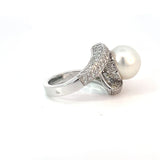 Hafner Pearl Bypass Cocktail Ring in White 18K Gold & Diamonds 1,56 ct , weight 11,68.