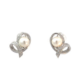 Stefan Hafner Pearl and White 18 K Gold Ribbon Stud Earrings