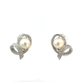 Stefan Hafner Pearl and White 18 K Gold Ribbon Stud Earrings