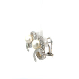 Stefan Hafner Pearl and White 18 K Gold Ribbon Stud Earrings