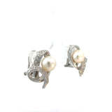 Stefan Hafner Pearl and White 18 K Gold Ribbon Stud Earrings