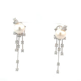 Stefan Hafner White 18 K Gold Pearl and Diamond Linear Dangle Earrings