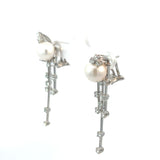 Stefan Hafner White 18 K Gold Pearl and Diamond Linear Dangle Earrings