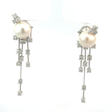 Stefan Hafner White 18 K Gold Pearl and Diamond Linear Dangle Earrings