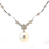 STEFAN HAFNER South Sea Pearl and Diamond Floral Drop Necklace in 18K White Gold