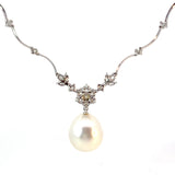 STEFAN HAFNER South Sea Pearl and Diamond Floral Drop Necklace in 18K White Gold