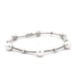 Stefan  Hafner White 18 K Gold Pearl & Diamonds Station Bracelet with Pave Accents