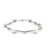 Stefan  Hafner White 18 K Gold Pearl & Diamonds Station Bracelet with Pave Accents
