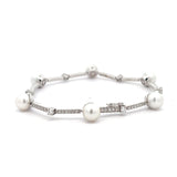 Stefan  Hafner White 18 K Gold Pearl & Diamonds Station Bracelet with Pave Accents