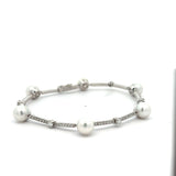 Stefan  Hafner White 18 K Gold Pearl & Diamonds Station Bracelet with Pave Accents