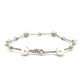 Stefan  Hafner White 18 K Gold Pearl & Diamonds Station Bracelet with Pave Accents