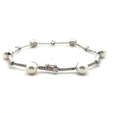 Stefan  Hafner White 18 K Gold Pearl & Diamonds Station Bracelet with Pave Accents