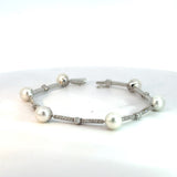 Stefan  Hafner White 18 K Gold Pearl & Diamonds Station Bracelet with Pave Accents