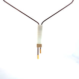 Cablecar Geometric White Ceramic& Diamonds Bar Pendant in 18 K Yellow Gold in steel chain