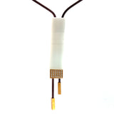Cablecar Geometric White Ceramic& Diamonds Bar Pendant in 18 K Yellow Gold in steel chain