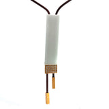 Cablecar Geometric White Ceramic& Diamonds Bar Pendant in 18 K Yellow Gold in steel chain